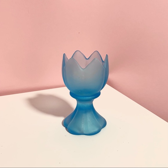 Vintage frosted blue flower candlestick holder